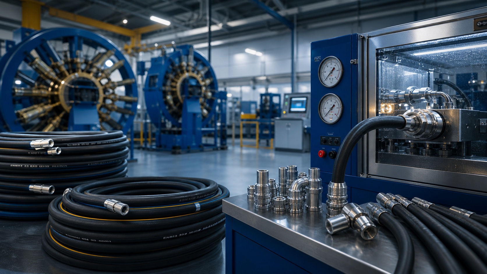 Hydraulic hose manufacturing and pressure testing workshop