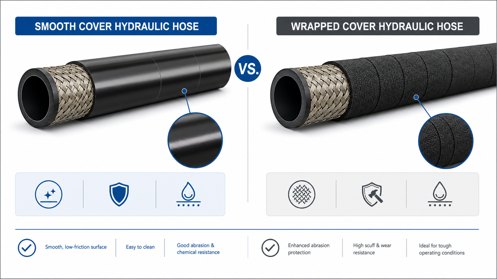 Smooth cover and wrapped cover hose technical comparison